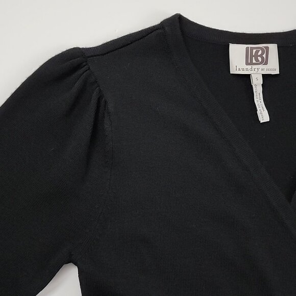 Laundry by Design Women's Black Knit Wrap V-Neck Hip Belt Dress Size Small - Picture 9 of 16